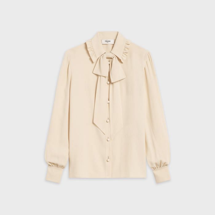 Celine Blouse with Large Bow in Sand Crepe